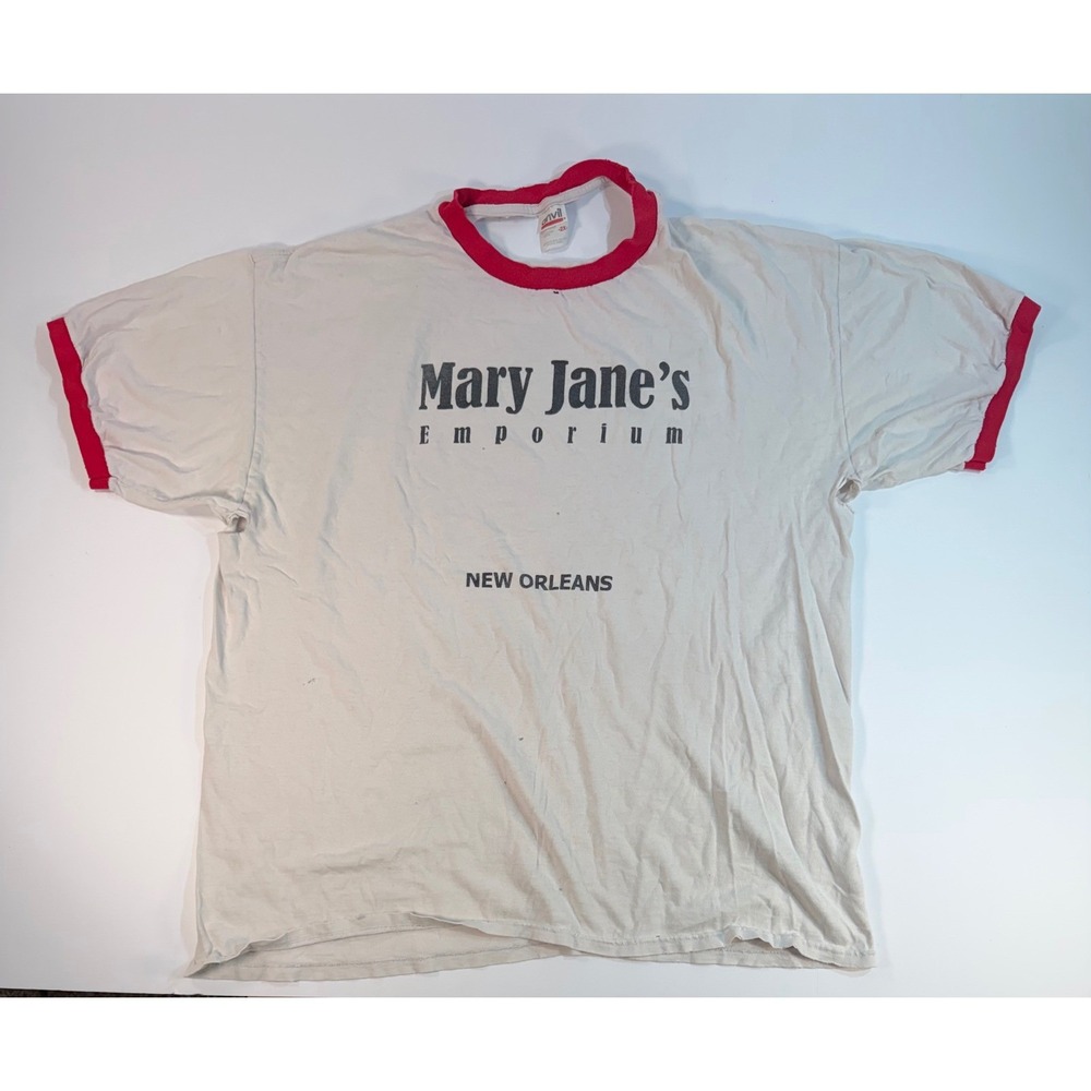 Vintage Anvil Mary Janes Emporium New Orleans Ringer T-Shirt 2XL Distressed